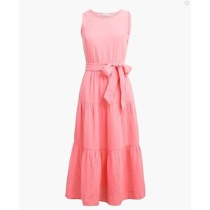 NWT J.Crew Pink Coral Cotton Gauze Belted Midi Dress Sz 12 Resortwear Beach